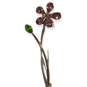 Avon Vintage Silver Metal Purple Crystal Flower Brooch